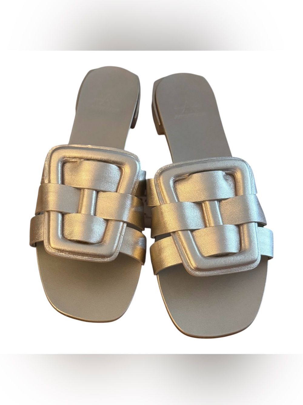 Aquatalia Metallic Champagne Gold Padded Buckle Slide Sandals 8